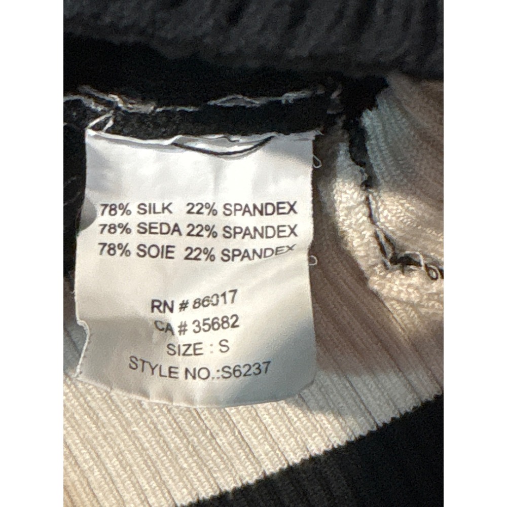 Bebe Silk Blend Striped Choker Neck Ribbed Knit Top Black White Small - Picture 5 of 8